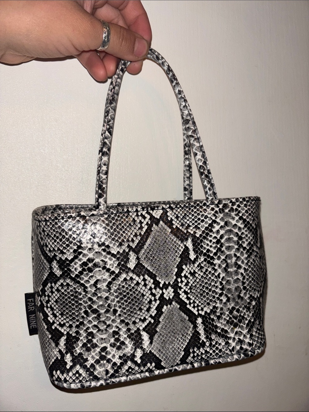 Faux Snakeskin Mini Bag in Black & Grey by FAR NINE